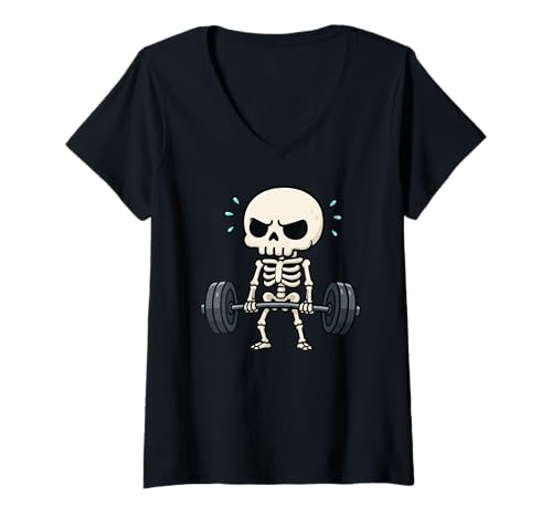 Damen Skelett Kreuzheben Gym Ratte Halloween Lifting Männer Frauen T-Shirt mit V-Ausschnitt von DealiftAxis1
