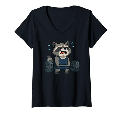 Damen Waschbär Kreuzheben Gym Ratte Tierliebhaber Heben Männer Frauen T-Shirt mit V-Ausschnitt Damen Waschbär Kreuzheben Gym Ratte Tierliebhaber Heben Männer Frauen T-Shirt mit V-Ausschnitt von DealiftAxis1