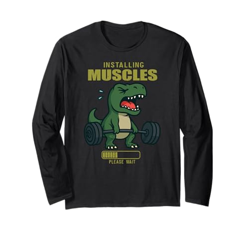 Dinosaurier Trex Kreuzheben Installation Muskel Gym Ratte Männer Frauen Langarmshirt von DealiftAxis1