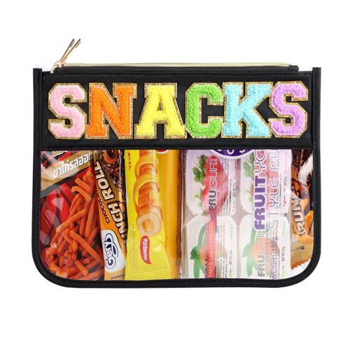 Dealkion Transparente Make-up-Tasche aus Chenille, Buchstaben-Reißverschluss, Nylon, transparente Kosmetiktasche, Reise-Kulturbeutel für Damen und Mädchen, Schwarz, Schwarze Snacks Dealkion Transparente Make-up-Tasche aus Chenille, Buchstaben-Reißverschluss, Nylon, transparente Kosmetiktasche, Reise-Kulturbeutel für Damen und Mädchen, Schwarz, Schwarze Snacks von Dealkion