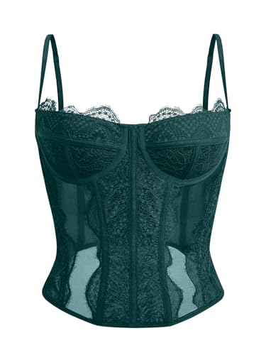 Dealmore Damen-Korsett mit Spitze, Netzstoff, sexy Vintage, Spaghettiträger, offener Rücken, Korsett für Ausgehen, Party, bauchfreies Top, Grün , Large von Dealmore