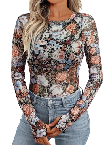 Dealmore Durchsichtiges Damen-Top, Netzstoff, durchsichtig, für den Herbst geeignet, 2025, Floral Fierce, Mittel von Dealmore