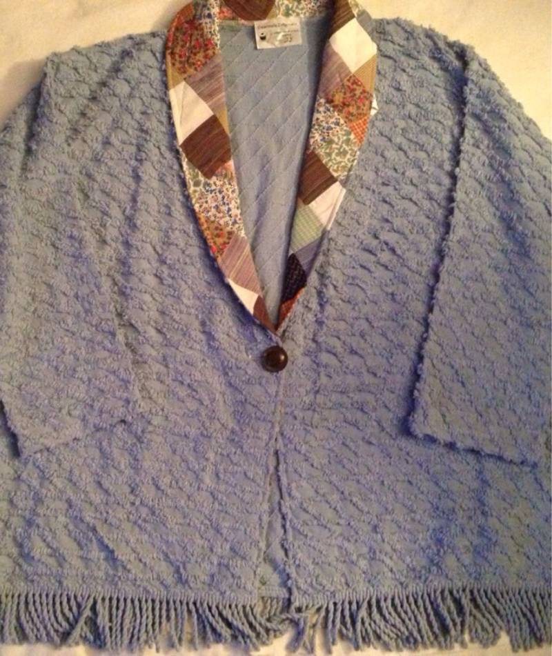 2x Blaue Chenille-Fransenjacke Für Damen, Gestepptes Revers von DeannesOriginals