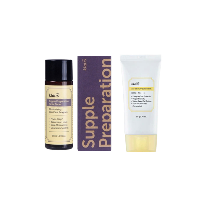 Dear; Klairs Supple Preparation Facial Toner - 30ml + All-day Airy Sunscreen SPF50+ PA++++ - 50g (1ea) Set von Dear, Klairs
