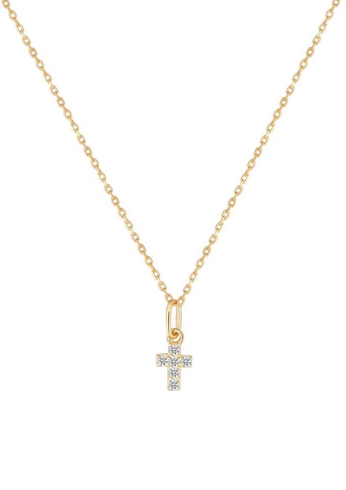 Dear Me Goldkette Damen 585 Gold Kreuz, Anhänger Zirkonia Hoffnung, 14K Massivgold Halskette Kristall hängend, 585 Echtgold Schmuck von Dear Me