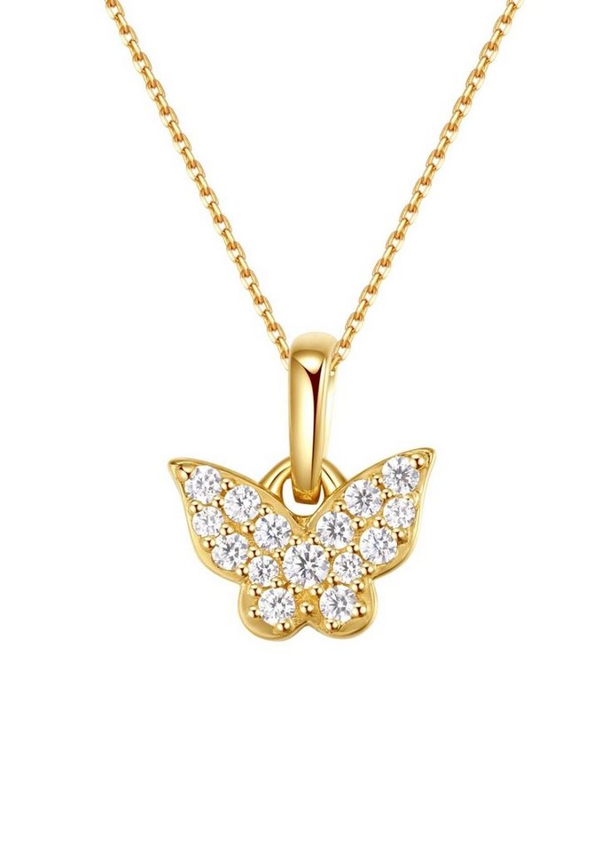 Dear Me Goldkette Damen 585 Gold Schmetterling Zirkonia Entwicklung, 14K Echtgold Halskette Anhänger hängend, 585 Schmuck Gold Massiv von Dear Me