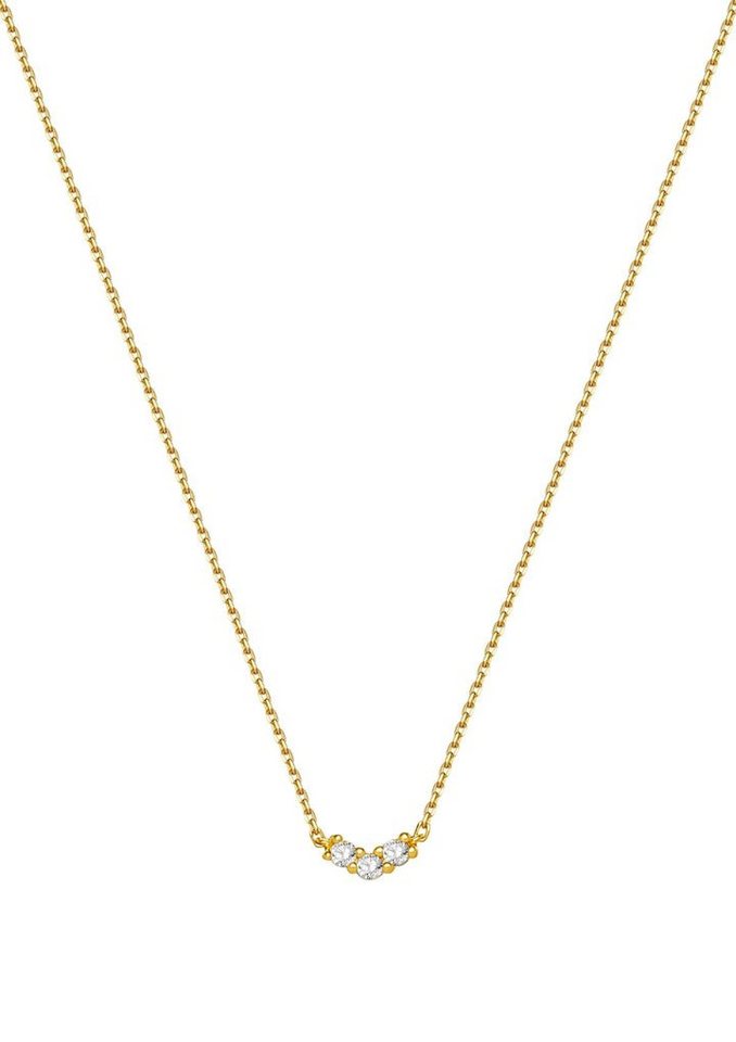 Dear Me Goldkette Damen 585 Gold Kette Trio Zirkonia, 14K Massivgold Halskette Freude Drei Kristalle, Echtgold Schmuck von Dear Me