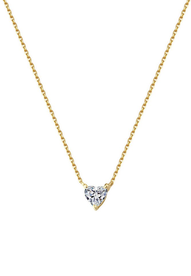 Dear Me Goldkette mit Herz Diamant (0.18 ct), 585er Gelbgold, 14K Massivgold Halskette Brillant Herzchen, Liebe Echtgold Schmuck von Dear Me