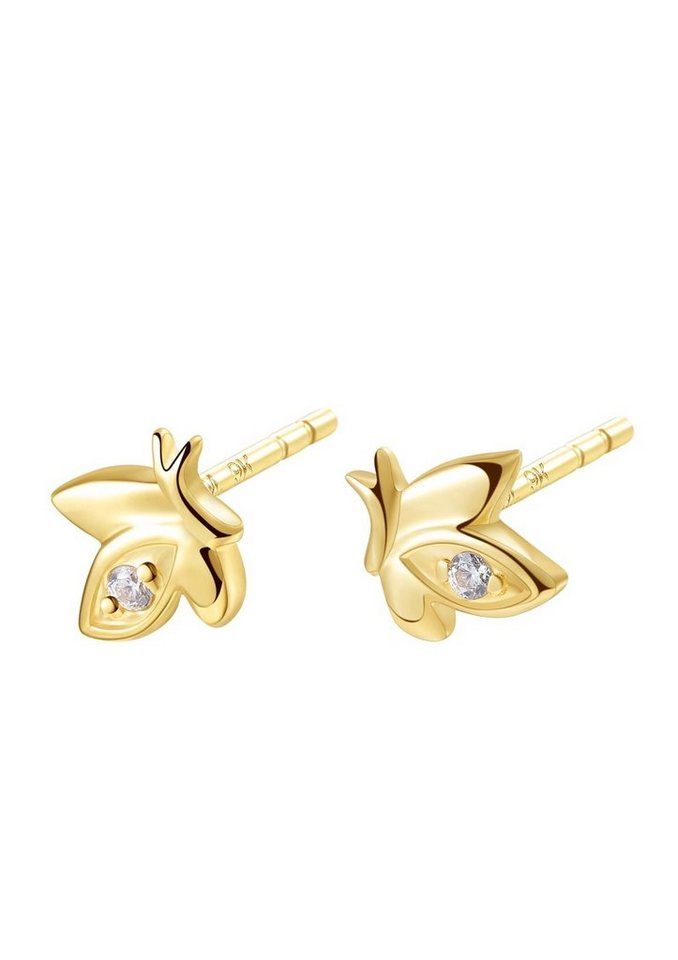 Dear Me Paar Ohrstecker Damen 375 Gold Schmetterling, Echtgold Ohrringe, 9K Massivgold Ohrstecker Zirkonia klein, Solid Gold Schmuck von Dear Me