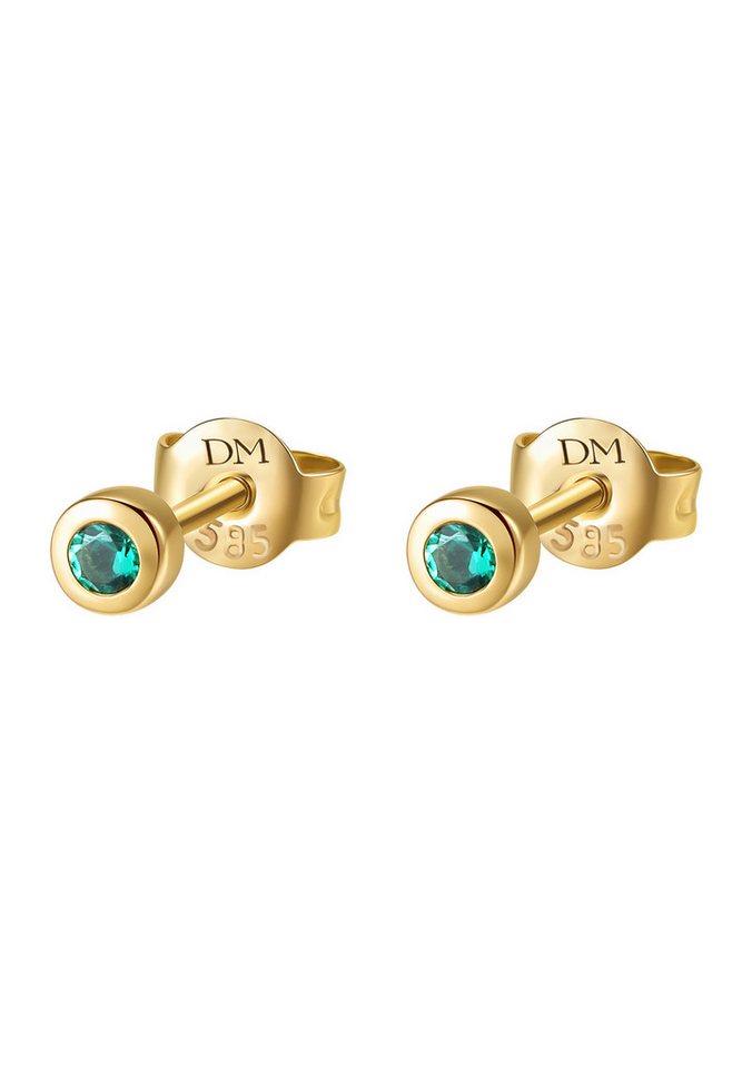 Dear Me Paar Ohrstecker Smaragd-Seele, 14K Gold Damen Ohrstecker, 585 Gelbgold Grüne Solitär Ohrringe, Kreis Smaragdstecker von Dear Me