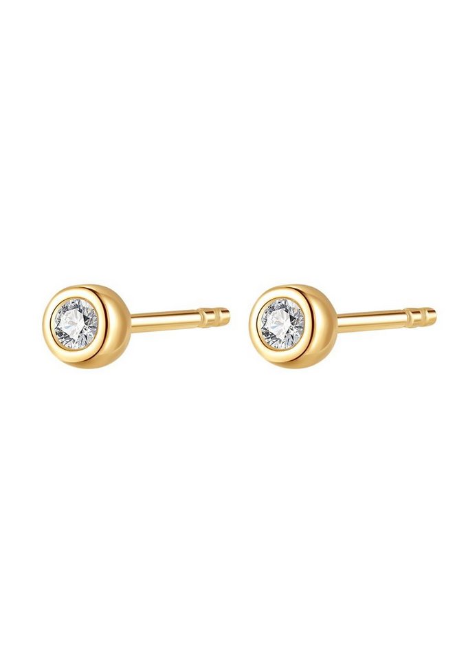 Dear Me Paar Ohrstecker Vollendung Ohrstecker 14K Gold Damen rund, Zirkon/ Diamant, Kreis Ohrringe 585 Echtgold zur Auswahl, Solitär Ohrringe von Dear Me