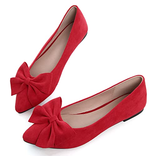 Dear Time Damen Ballerinas Kleid Ballettschuhe Slip On für Büro Arbeit Bequeme Schuhe, 077-Rot, 38 EU von Dear Time