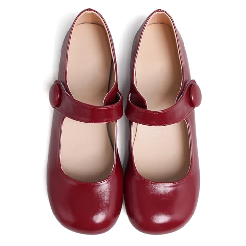 Dear Time Damen Runde Zehen Mary Jane Riemen Flache Schuhe Niedliche Lolita Uniform Schuhe Weiche Kissen Ballerinas für Frauen, Rot/Ausflug, einfarbig (Getaway Solids), 39.5 EU von Dear Time