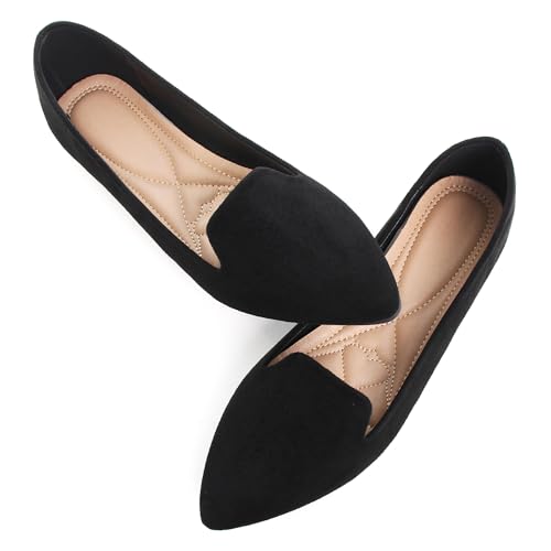 Dear Time Damen Spitze Zehen Ballett Flache Schuhe Einfache Casual Büro Arbeitsschuhe Slip On Bequeme Schuhe, 285-Schwarz-Upgrade, 37.5 EU von Dear Time