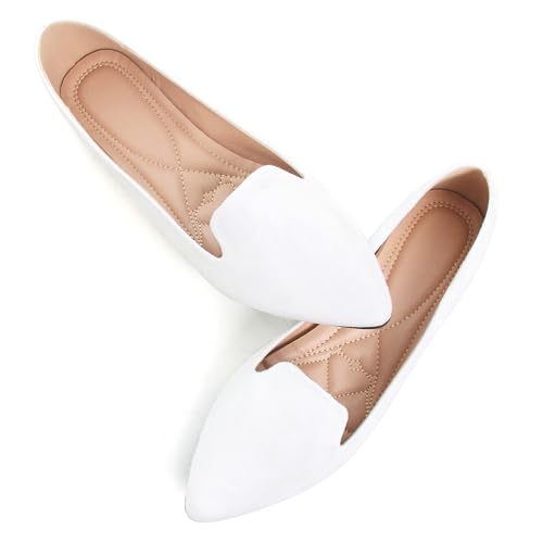 Dear Time Damen Spitze Zehen Ballett Flache Schuhe Einfache Casual Büro Arbeitsschuhe Slip On Bequeme Schuhe, 285-Weiß-Upgrade, 37.5 EU von Dear Time