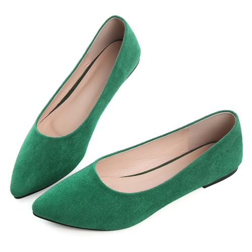 Dear Time Damen Spitze Zehen Ballett Flache Schuhe Einfache Casual Büro Arbeitsschuhe Slip On Bequeme Schuhe, Verbessertes Grasgrün, 37.5 EU von Dear Time