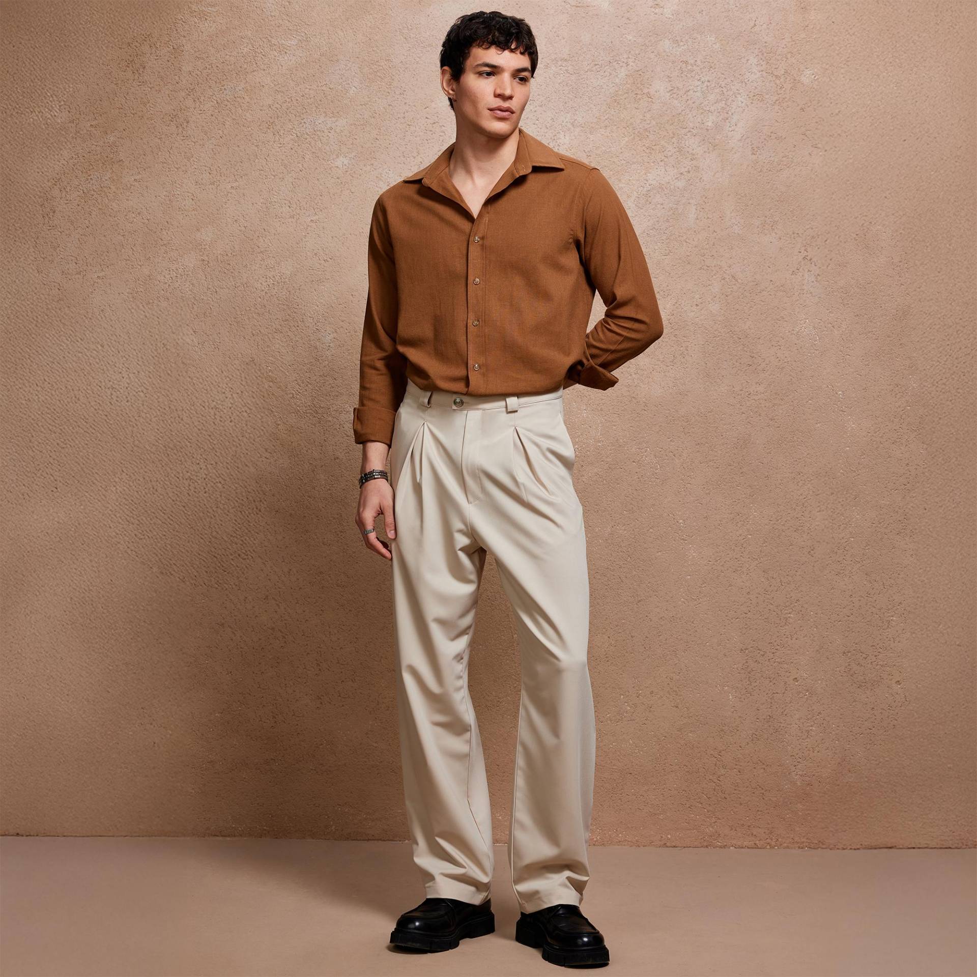 Camel Leinenhemd Für Männer, Langärmelige, Natürlich Gebräunte Bluse Mit Knöpfen, Zeitloses Capsule-Kleiderschrankhemd, Elegante von DearDeerMenswear