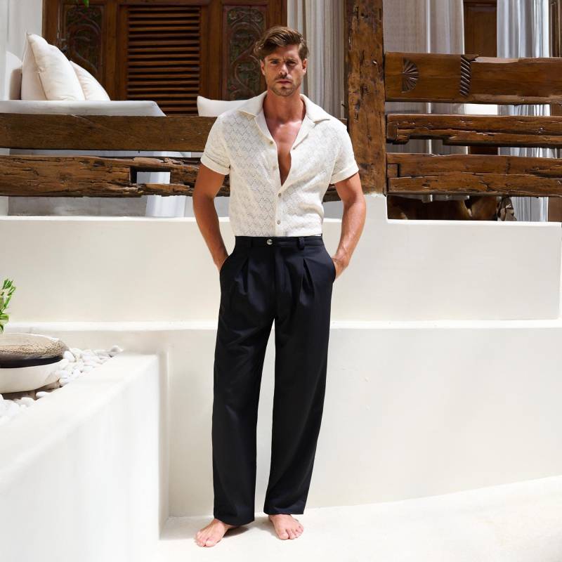 Elegante Schwarze Hose Mit Weitem Bein | Retro 70Er Jahre Flow Entspannte Passform Statement Hose, Sommer Festival Vintage von DearDeerMenswear