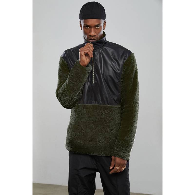 Herren Khaki Teddy Jacke | Faux Shearling Reißverschluss Streetwear von DearDeerMenswear