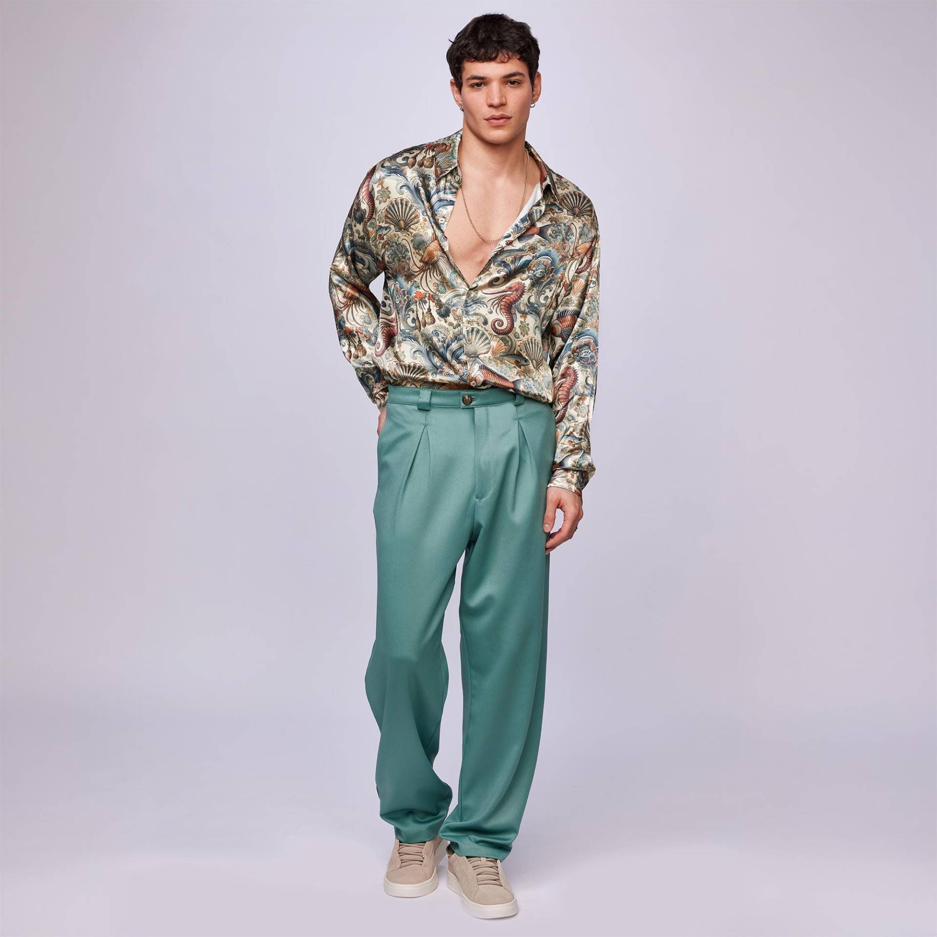 Mintgrün Palazzo Hose Für Männer, Sommerhose Mit Weitem Bein, Elegante Hohe Taille Statement Bottom, Relaxed Fit Resort Wear Kleidung von DearDeerMenswear