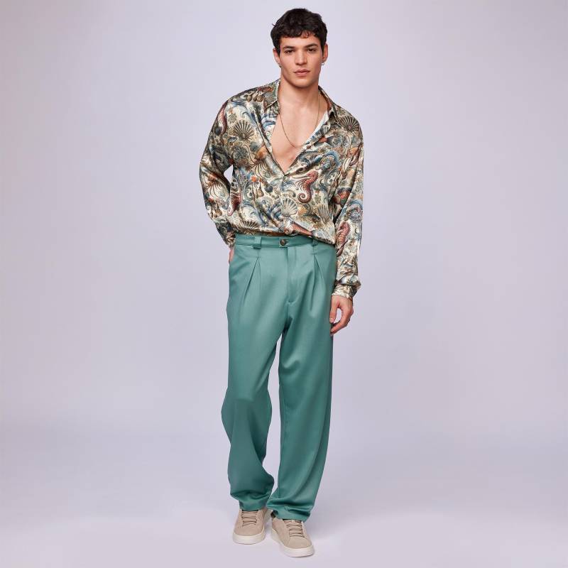 Mintgrün Palazzo Hose Für Männer, Sommerhose Mit Weitem Bein, Elegante Hohe Taille Statement Bottom, Relaxed Fit Resort Wear Kleidung von DearDeerMenswear