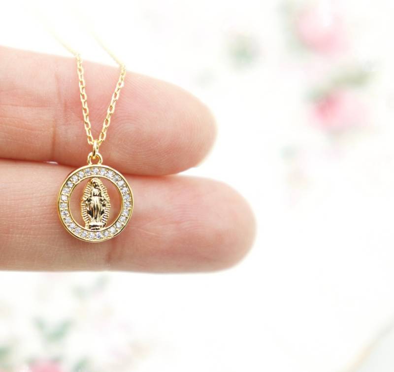 Gold Jungfrau Von Guadalupe Halskette Cz-Rechteck Geformt-Unsere Liebe Frau Guadalupe-Jungfrau Maria Silber-Religiöses Geschenk-Geburtstag von DearMia