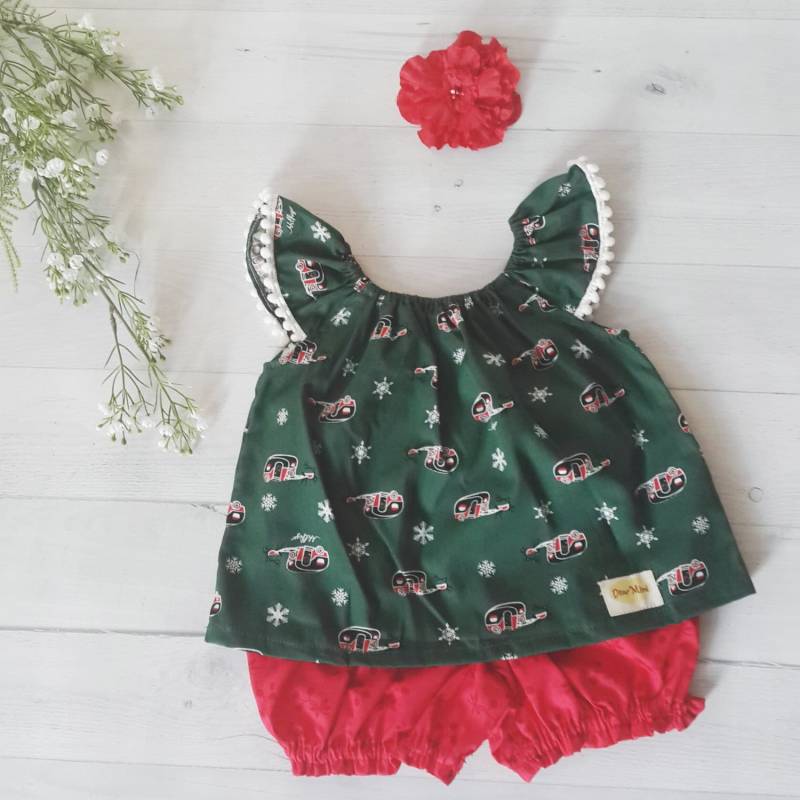 Baby Mädchen Weihnachten Set, Grüne Top Und Rot Blühende Pflanze von DearMimiDress