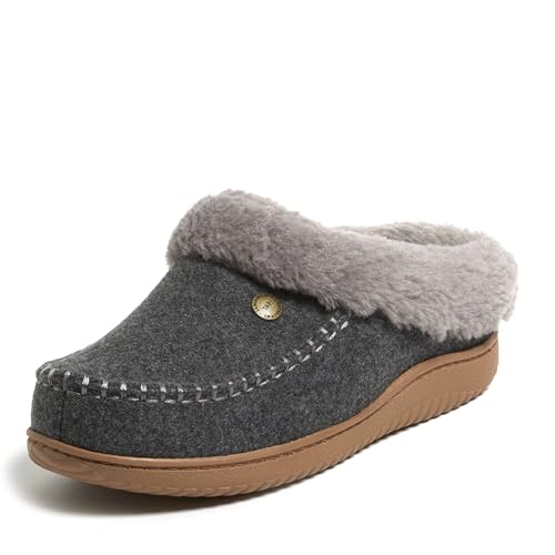 Dearfoams Damen Atley drinnen und draußen, Flauschiger Memeory-Schaumstoff-Clog Hausschuh, dunkelgrau (Dark Heather Grey), 36.5 EU von Dearfoams