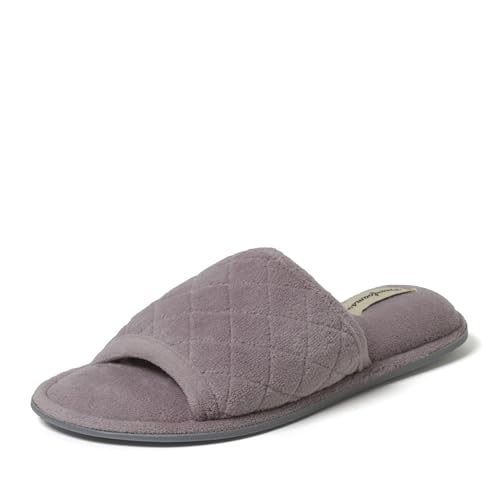 Dearfoams Women's Indoor Fuzzy Memory Foam Cloud Slip On Beatrice House Slide Slipper, Frosted Plum Purple Terry, 7-8 von Dearfoams