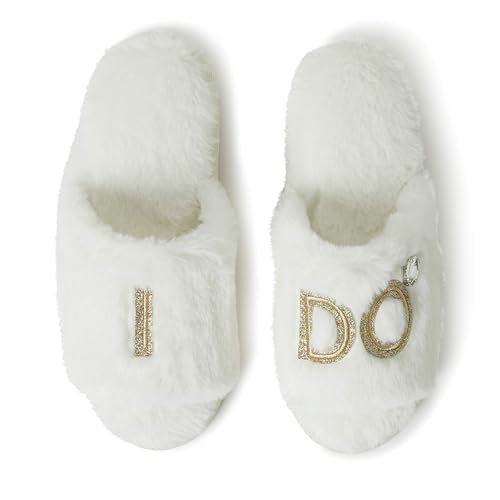 Dearfoams Damen Braut/Brautjungfer I Do & I Do Crew Geschenk Hochzeit Slipper, Braut "I Do", Small von Dearfoams