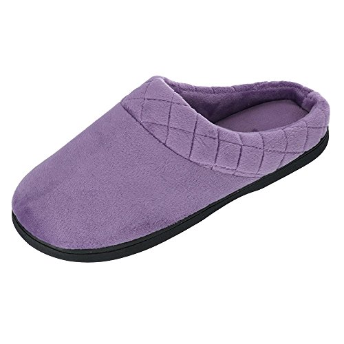 Dearfoams Damen Darcy Mikrofaser-Velours-Clog mit Gesteppter Manschette Hausschuh, Rauchviolett, Medium von Dearfoams