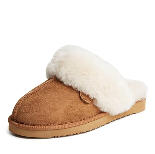 Dearfoams Damen Fireside Sydney Shearling Pelz Indoor/Outdoor Scuff Slipper Breiten Hausschuh, kastanienbraun, 40.5 EU von Dearfoams