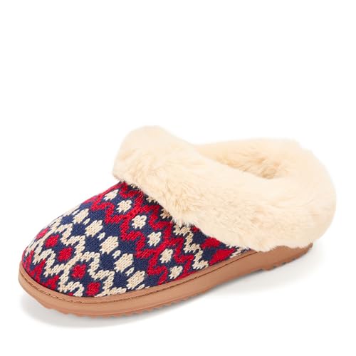 Dearfoams Damen Flauschige Hausschuhe aus Memory-Schaum, Hannah-Strick, Clog-Slipper, Rot - Red Fairisle, 11-12 Dearfoams Damen Flauschige Hausschuhe aus Memory-Schaum, Hannah-Strick, Clog-Slipper, Rot - Red Fairisle, 11-12 von Dearfoams