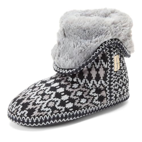 Dearfoams Damen Fuzzy Memory Foam Beth Schlafzimmer Bootie Slipper Socke mit Greifern, Black Fairisle, 9-10 von Dearfoams