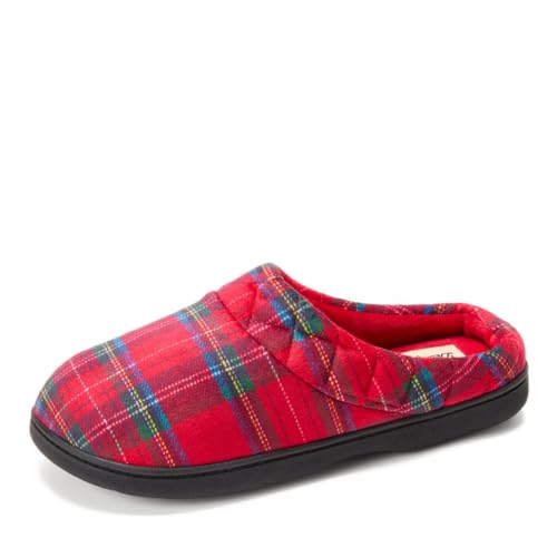Dearfoams Damen Indoor/Outdoor Memory Foam Darcy Mikrofaser Velours Clog Weite Weite Hausschuhe Rot Kariert 43-44 von Dearfoams