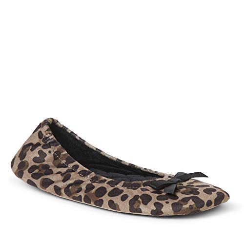 Dearfoams Damen Layla Ballerina mit Wildleder-Laufsohle Hausschuh, Leopard, Medium von Dearfoams