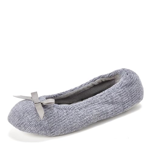 Dearfoams Women's Layla Ballerina Slipper with Memory Foam, Soft Tie Bow and Suede Sole, Schneeregen, 5-6 von Dearfoams