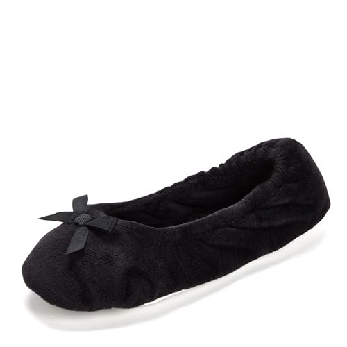 Dearfoams Damen Layla Ballerina with Suede Outsole Hausschuh, schwarz, Medium von Dearfoams