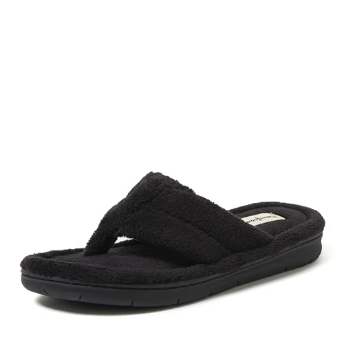 Dearfoams Women's Melanie Colorblocked Microfiber Terry Thong Slipper, Schwarz, 7-8 von Dearfoams