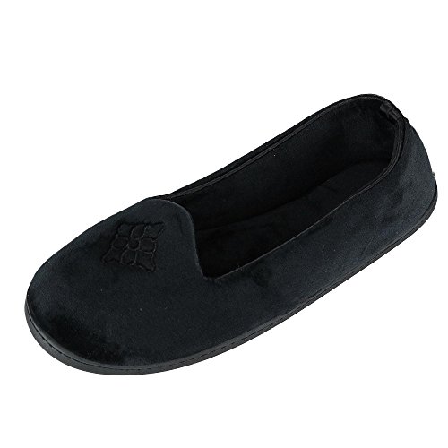 Dearfoams Damen Rebecca Mikrofaser Velour Geschlossene Rückseite Slipper, Schwarzer Velours, 42/43 EU von Dearfoams