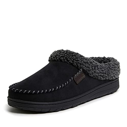 Dearfoams Herren Atmungsaktiver Memory Foam Clog für drinnen und draußen, mit Whipstich, erhältlich Breiten Hausschuh, Schwarz, Medium Weit von Dearfoams