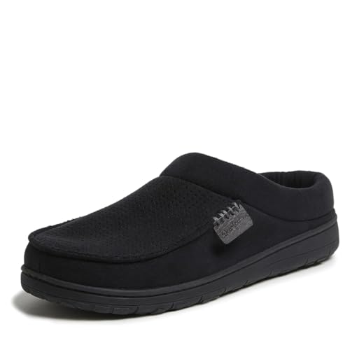 Dearfoams Herren Brendan Clog aus Mikrofaser, Wildleder Hausschuh, Schwarz perforiert, X-Large Weit von Dearfoams