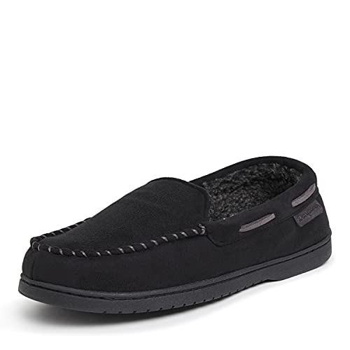 Dearfoams Herren Keaton Memory Foam Moccasin with Wide Widths Hausschuh, Schwarz Micro-Wildleder, Large Weit von Dearfoams