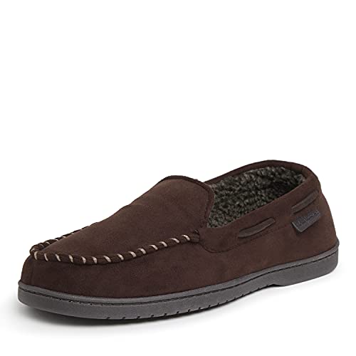 Dearfoams Men's Moccasin with Whipstitch Slipper, Coffee, Medium Wide US von Dearfoams