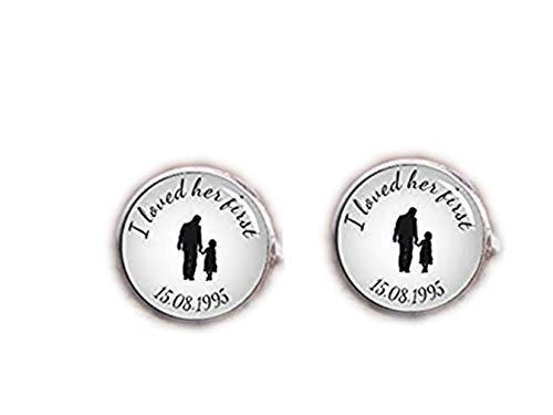 Death Devil Manschettenknöpfe, "I Loved her First Cufflinks", personalisierbare Manschettenknöpfe, Geschenk der Braut, personalisierbar, Hochzeits-Manschettenknöpfe, Geschenk der Liebe, Metall, keine von Death Devil