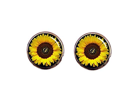 Death Devil Manschettenknöpfe, Motiv: gelbe Sonnenblume, großes Lächeln, Sonnenblume, personalisierte Manschettenknöpfe, Cusotm-Initiale, Monogramm-Manschettenknöpfe, Hochzeits-Manschettenknöpfe, von Death Devil