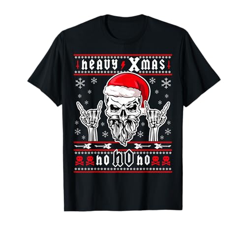 Death Heavy Metal Grunge Design Geschenke - Herren - Schwarz - S - Kurzarm - T-Shirt - Heavy-Metal-Weihnachten - Cartoon - Ugly Ho Design - Totenkopf mit Weihnachtsmütze von Death Heavy Metal Grunge Design Geschenke