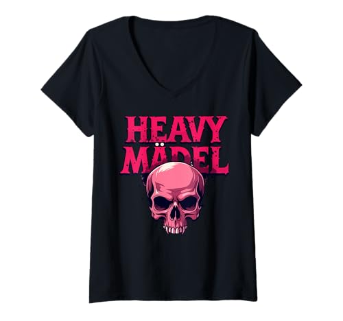Damen Biker Rocker Frau, Heavy Rock, Punk Mädel, Hard Metal Girl T-Shirt mit V-Ausschnitt von Death Metal Geschenk und Konzert Festival Outfits