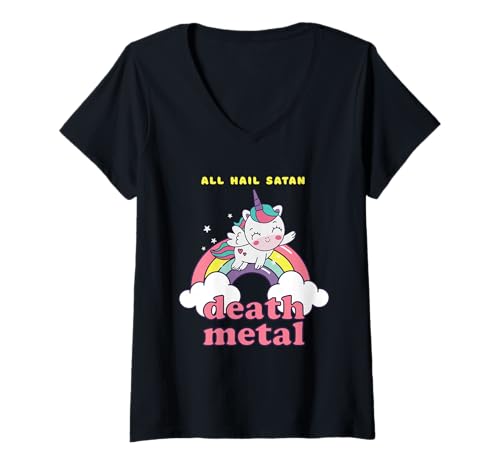 Damen Death Metal Einhorn Einhorn Rockmusik Regenbogen Einhorn T-Shirt mit V-Ausschnitt Damen Death Metal Einhorn Einhorn Rockmusik Regenbogen Einhorn T-Shirt mit V-Ausschnitt von Death Metal Unicorn