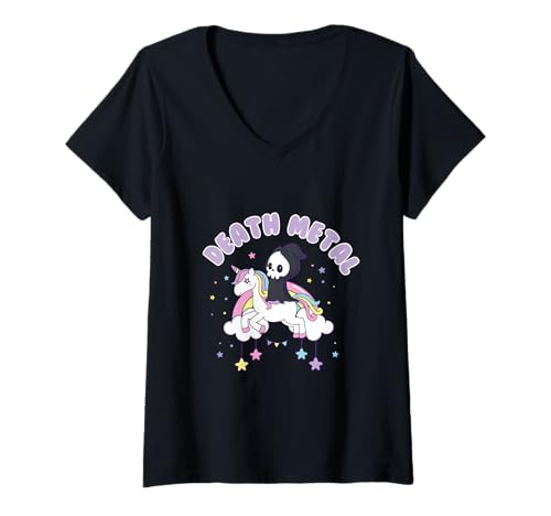 Damen Death Metal Einhorn Einhorn Rockmusik Regenbogen Einhorn T-Shirt mit V-Ausschnitt Damen Death Metal Einhorn Einhorn Rockmusik Regenbogen Einhorn T-Shirt mit V-Ausschnitt von Death Metal Unicorn